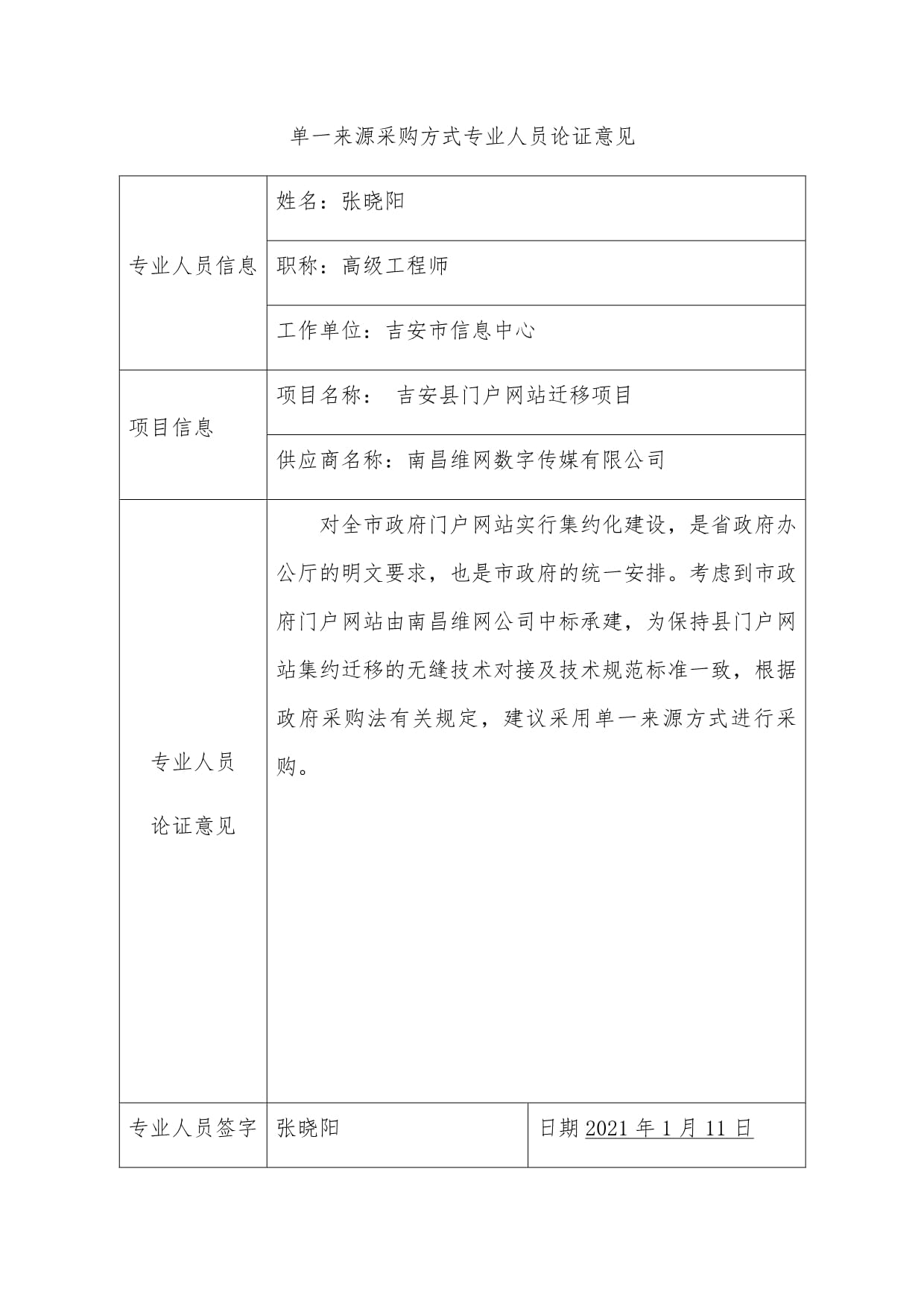 单一来源采购方式专业人员论证意见——南昌网站建设项目